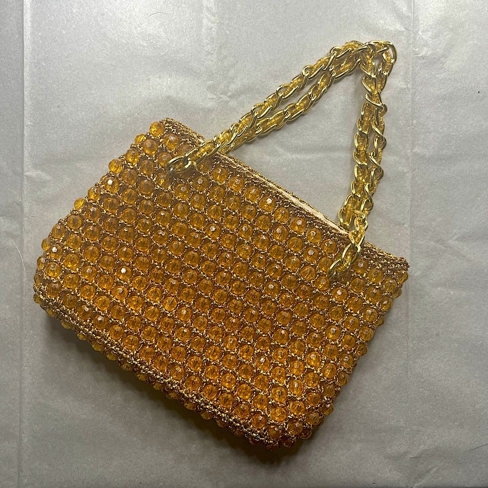 Vintage 1950s Orange Amber Bead Marcus Brothers Evening Purse Perfect Condition